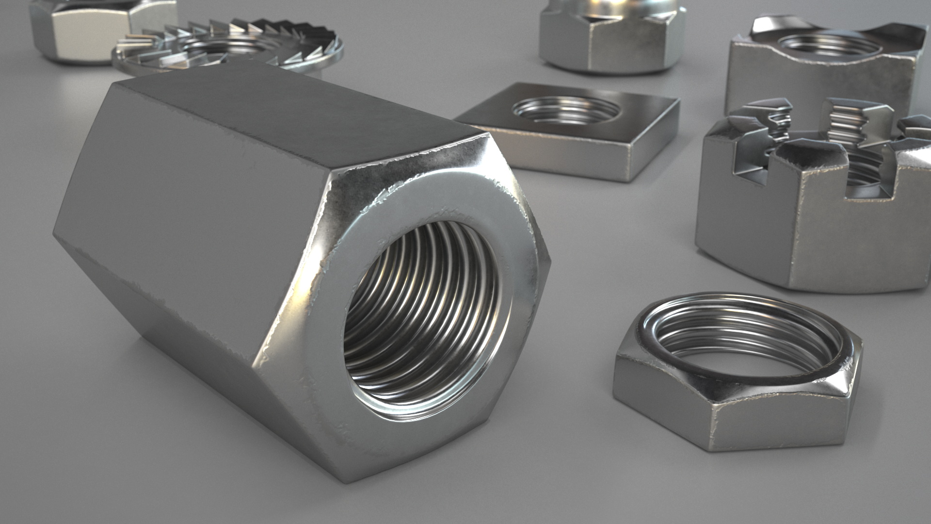 Chromed Steel Nuts Kit 3D