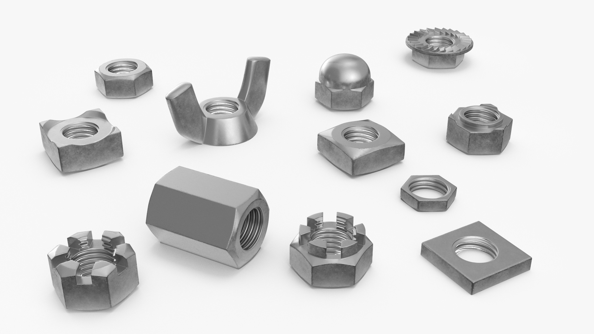 Chromed Steel Nuts Kit 3D