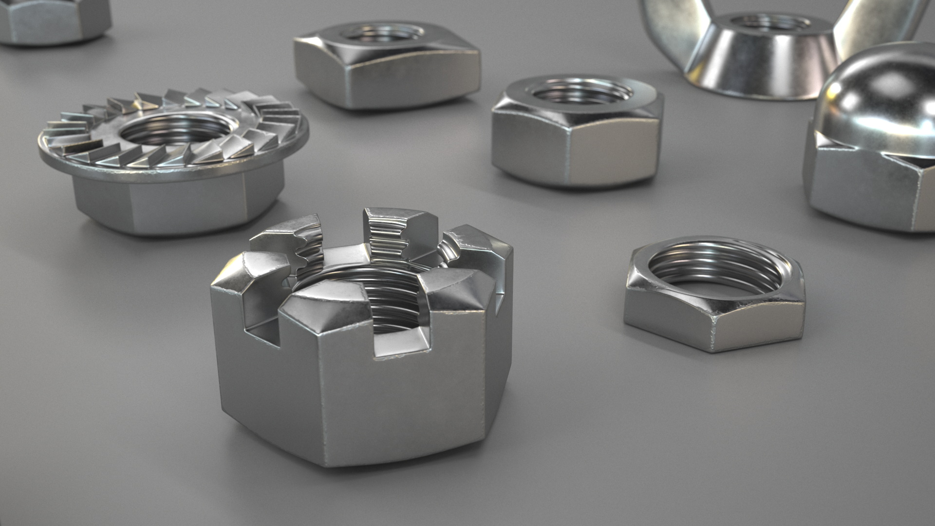 Chromed Steel Nuts Kit 3D