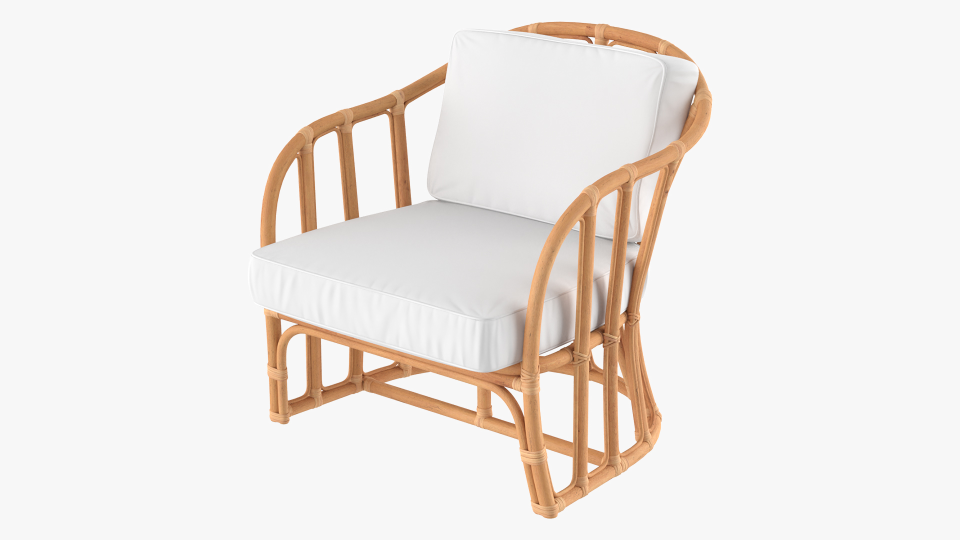 Vintage Rattan Armchair with Cushions 3D