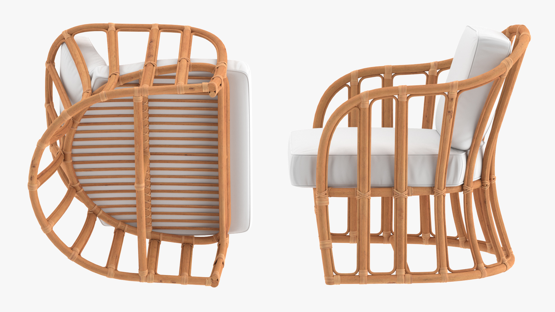 Vintage Rattan Armchair with Cushions 3D