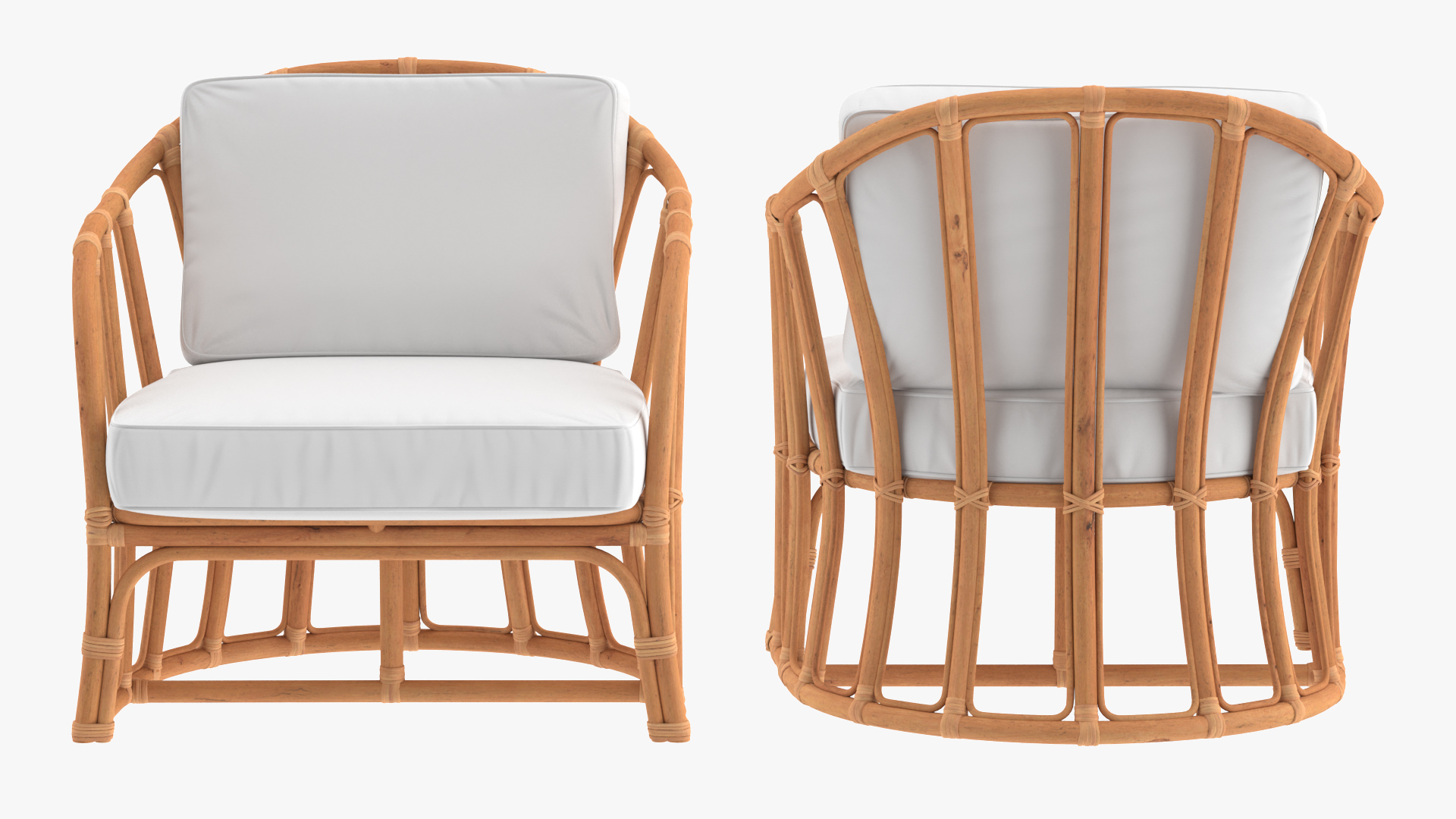 Vintage Rattan Armchair with Cushions 3D