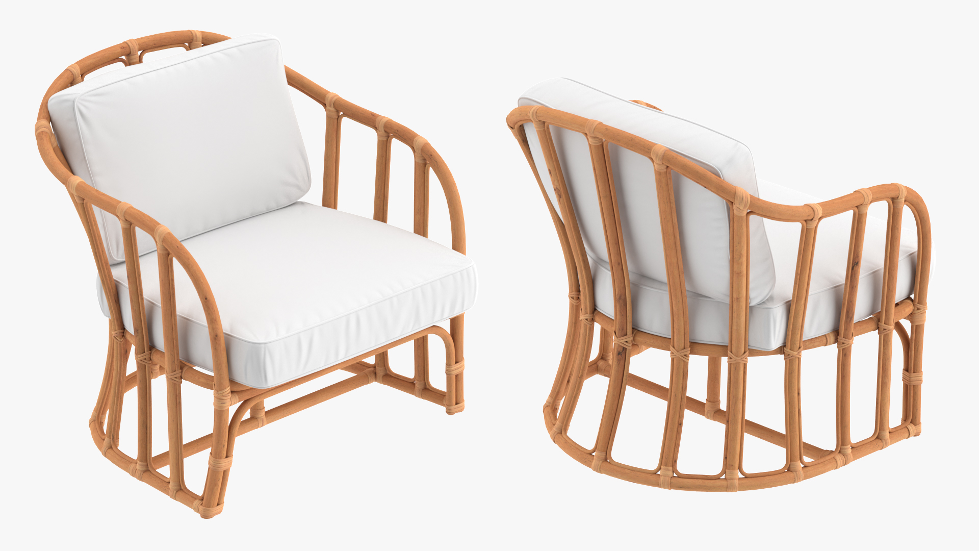 Vintage Rattan Armchair with Cushions 3D
