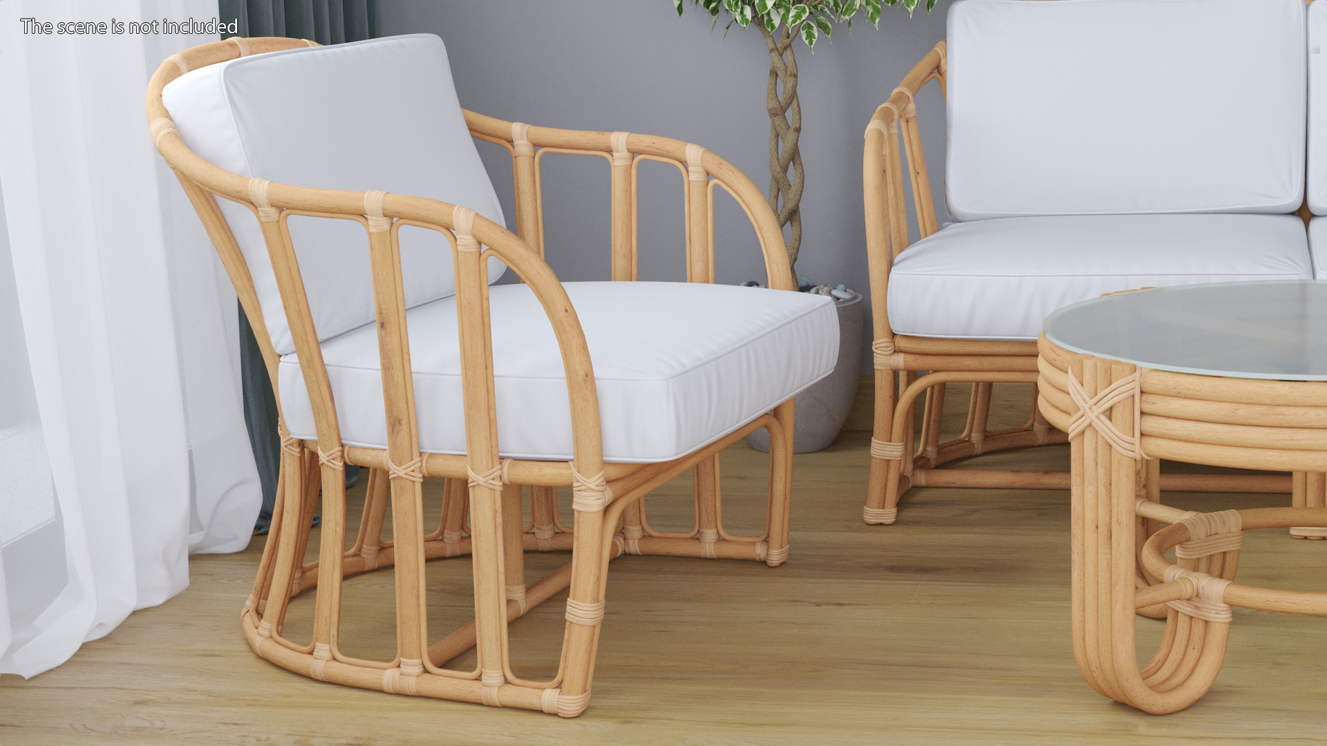 Vintage Rattan Armchair with Cushions 3D
