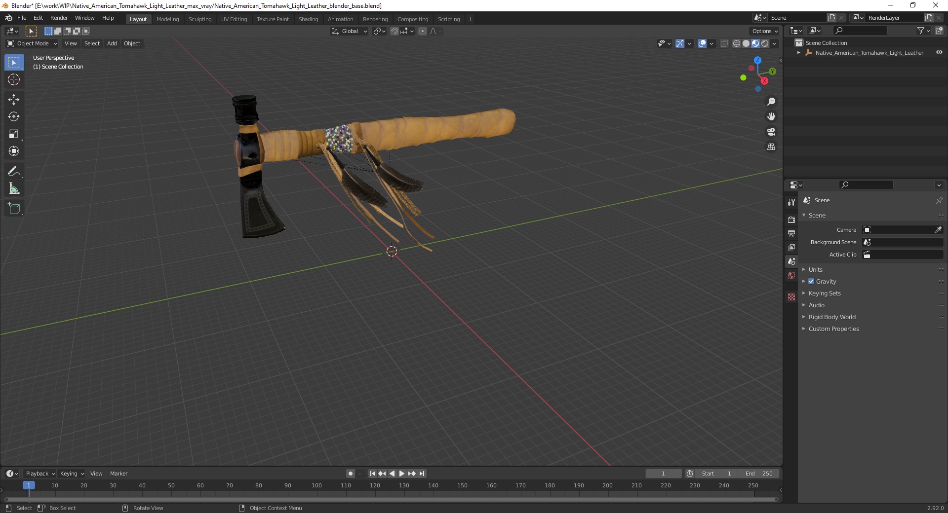 3D Native American Tomahawk Light Leather model