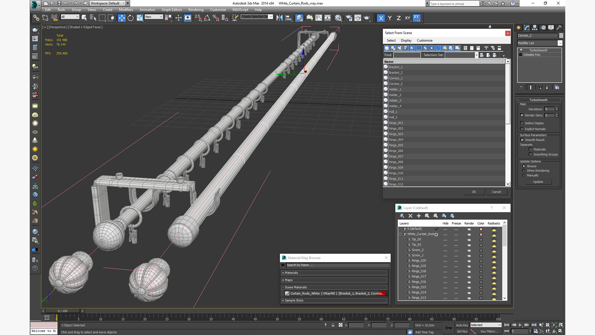 3D White Curtain Rods model