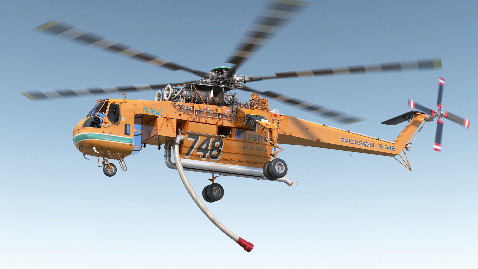 3D Sikorsky S-64 Skycrane Firefighting Helicopter Rigged model