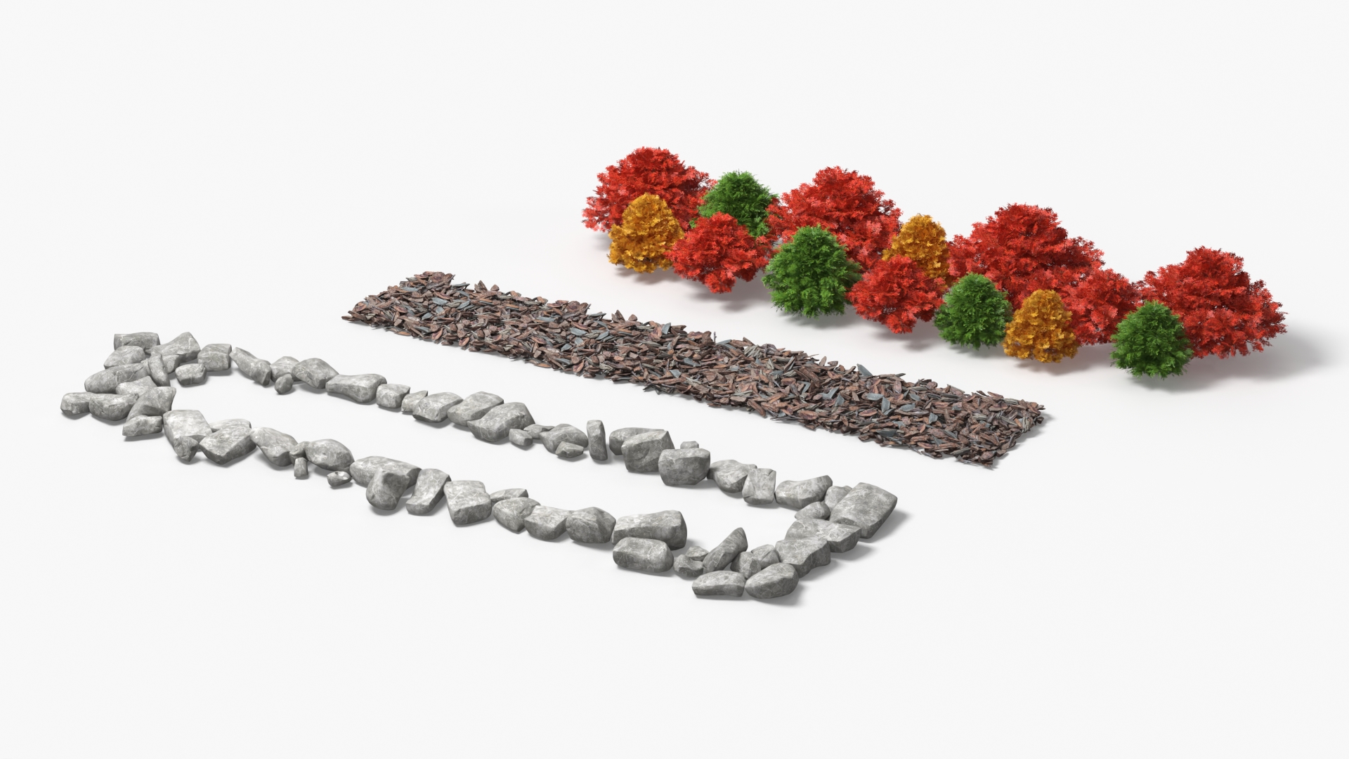 Landscape Shrub Bed with Mulch and Stones - view 3