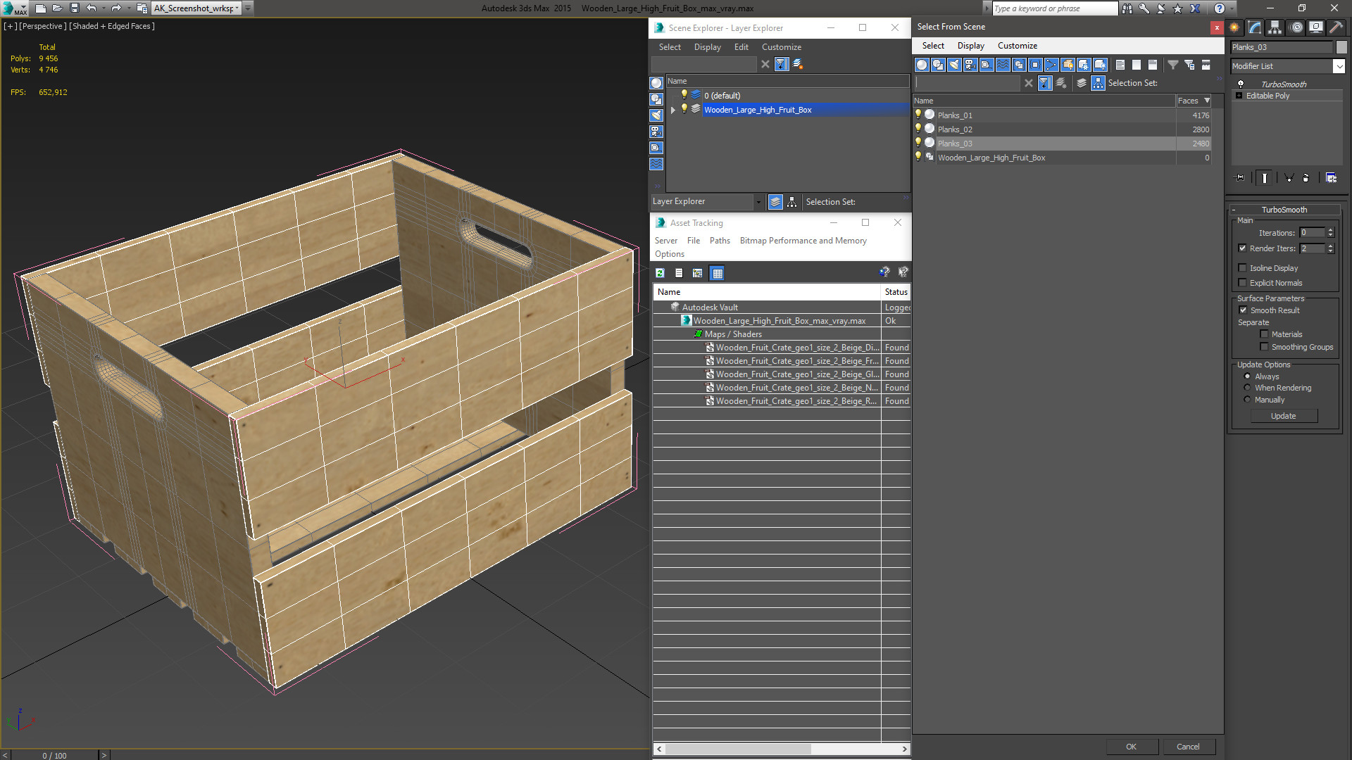 Wooden Large High Fruit Box 3D