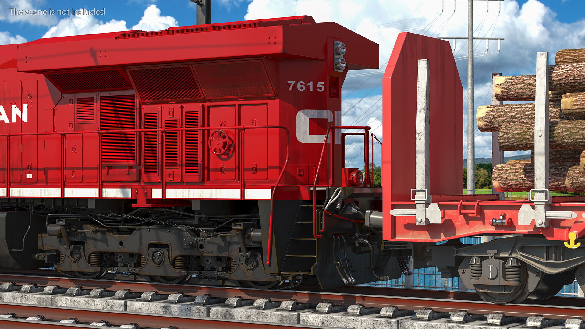 Locomotive Canadian Pacific with Stake Wagon with Logs 3D model