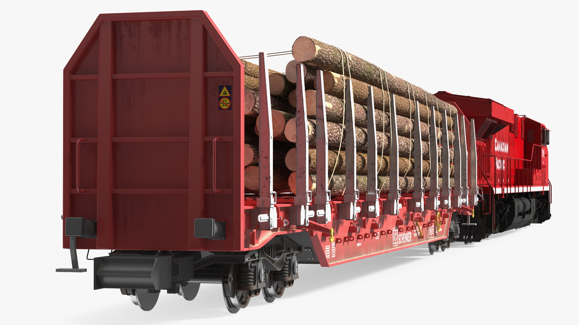 Locomotive Canadian Pacific with Stake Wagon with Logs 3D model