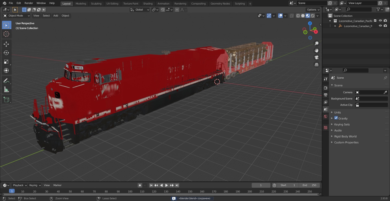 Locomotive Canadian Pacific with Stake Wagon with Logs 3D model