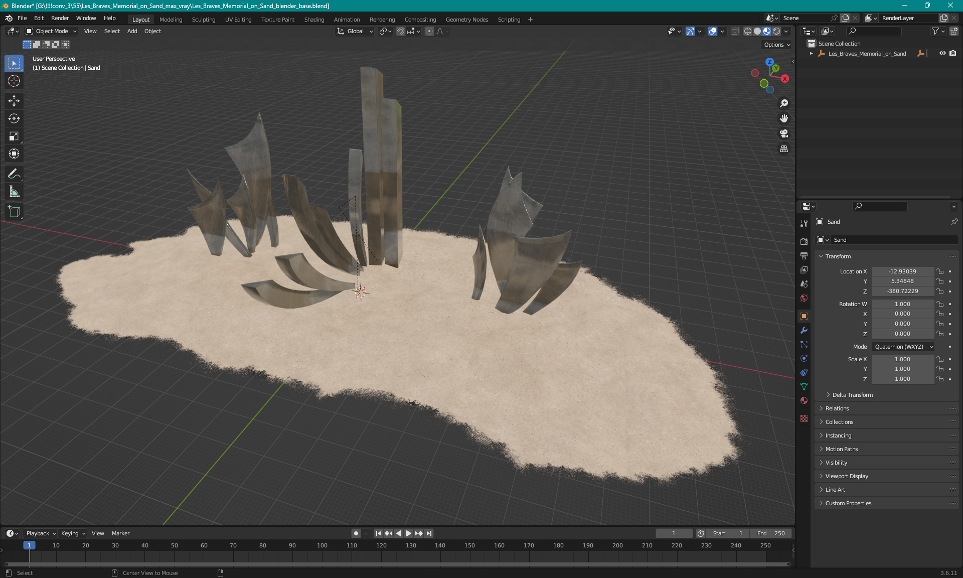 Les Braves Memorial on Sand 3D