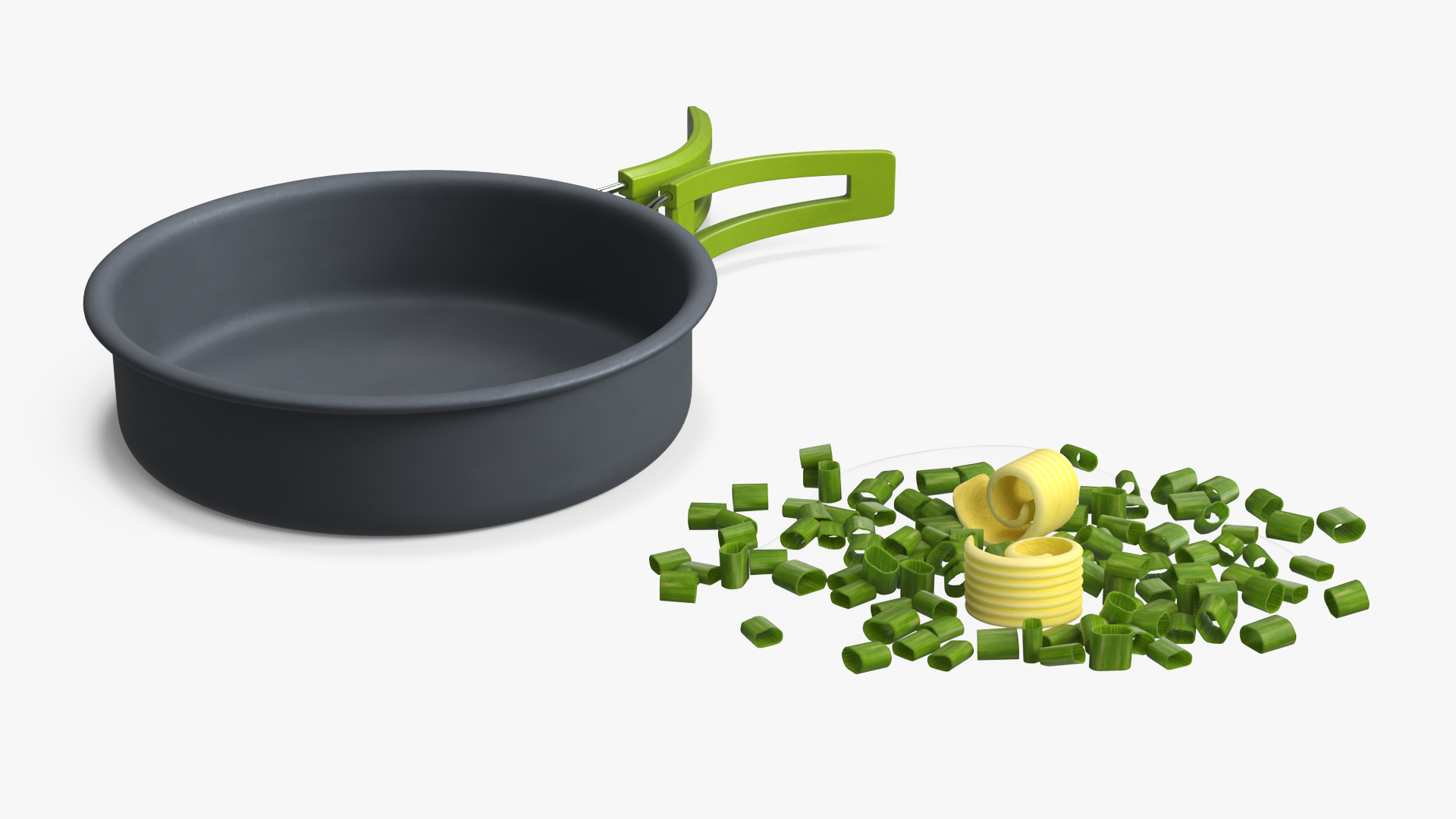 Frying Pan with Chopped Green Onion in Butter, view 5