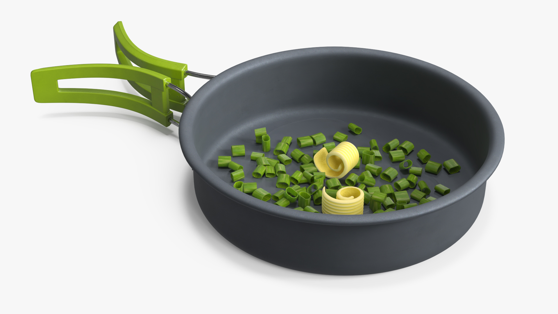 Frying Pan with Chopped Green Onion in Butter