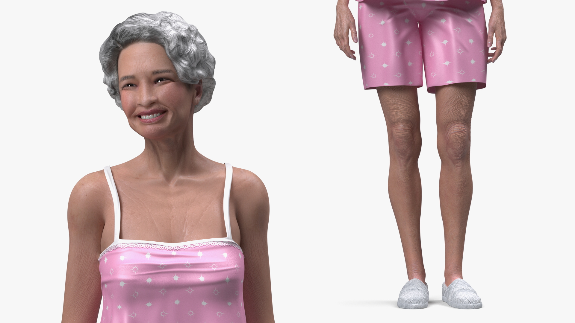 3D Asian Grandma Wearing Pajamas Rigged