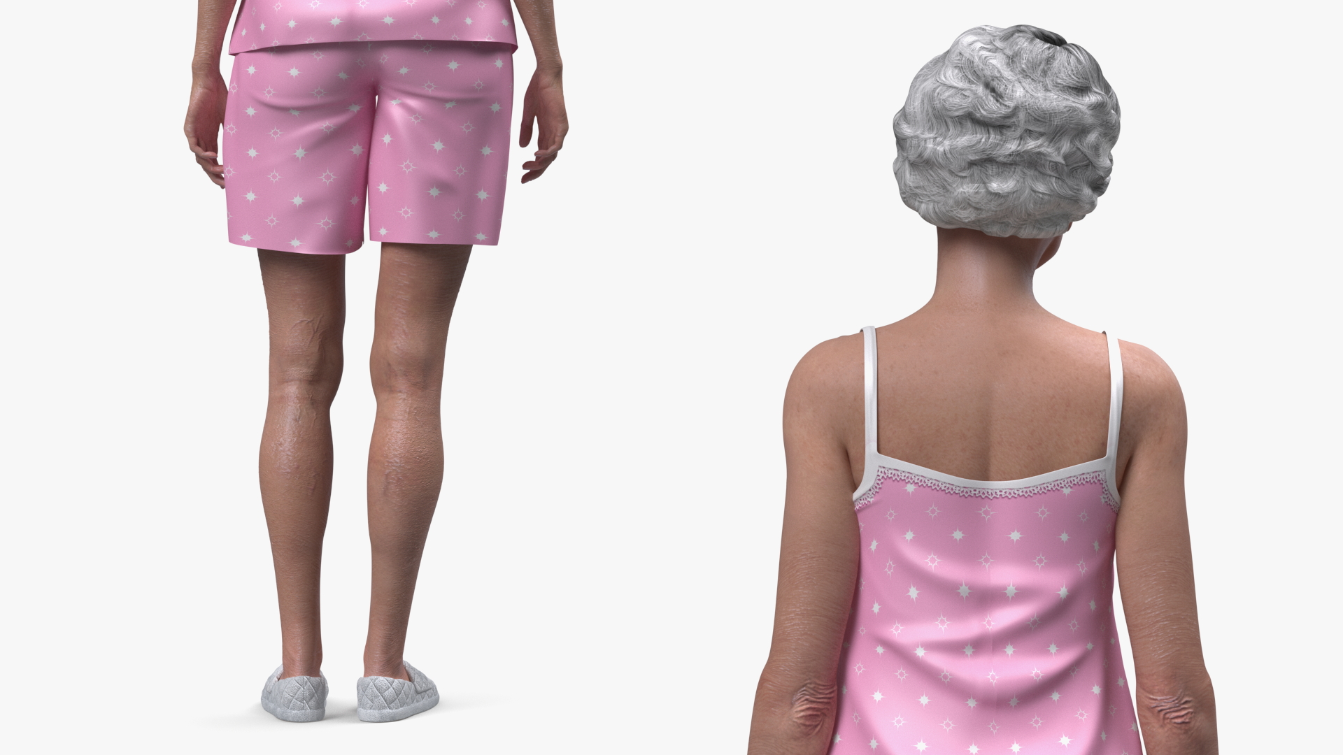 3D Asian Grandma Wearing Pajamas Rigged