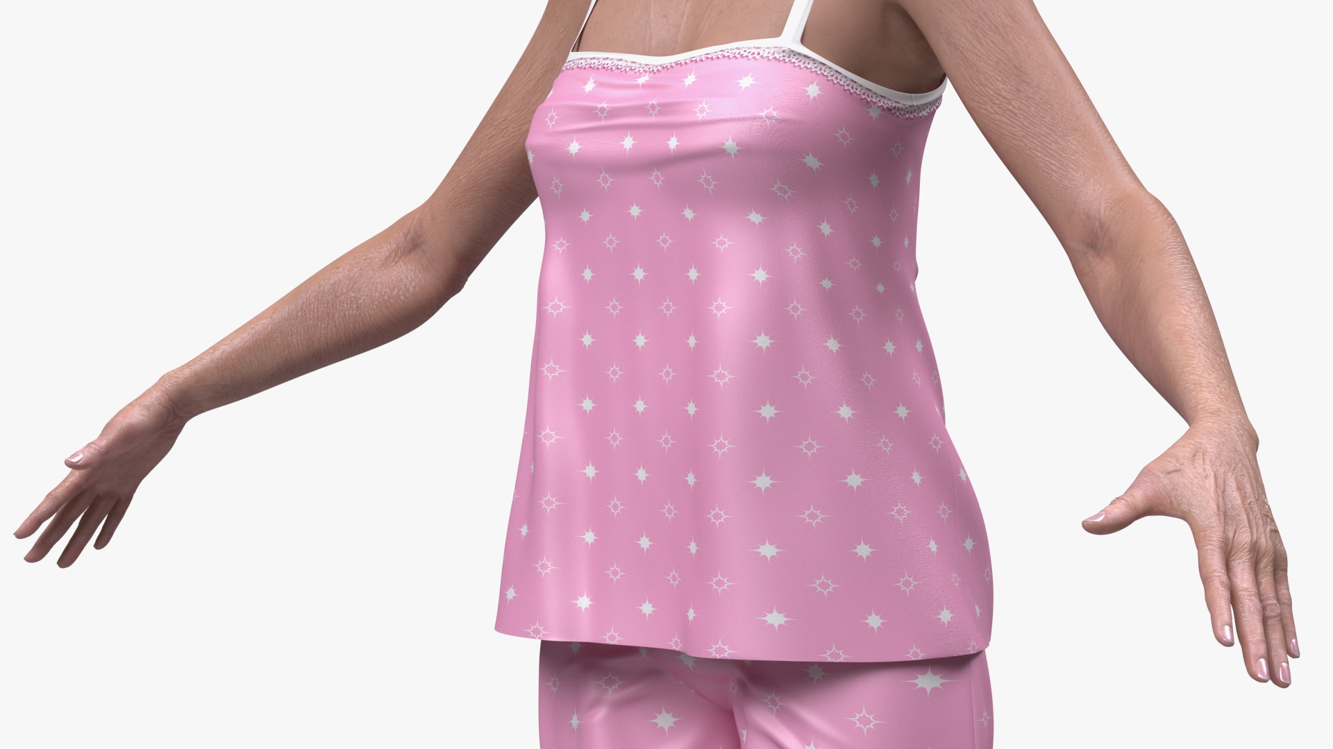 3D Asian Grandma Wearing Pajamas Rigged