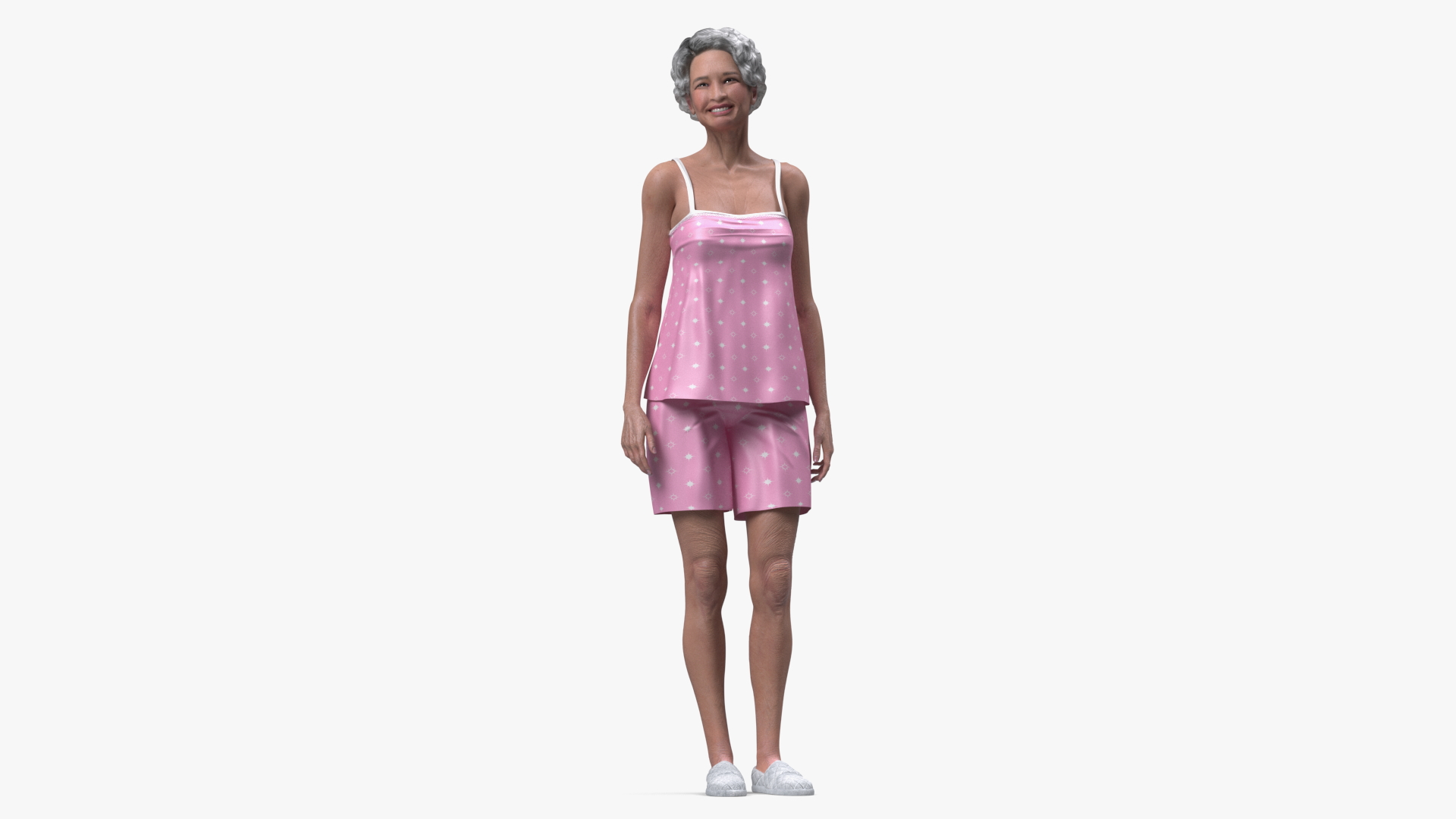 3D Asian Grandma Wearing Pajamas Rigged