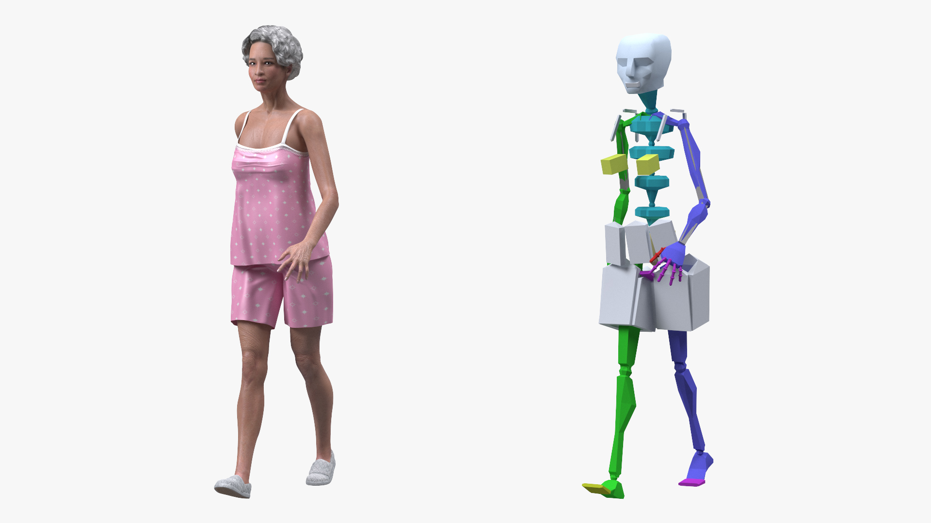 3D Asian Grandma Wearing Pajamas Rigged