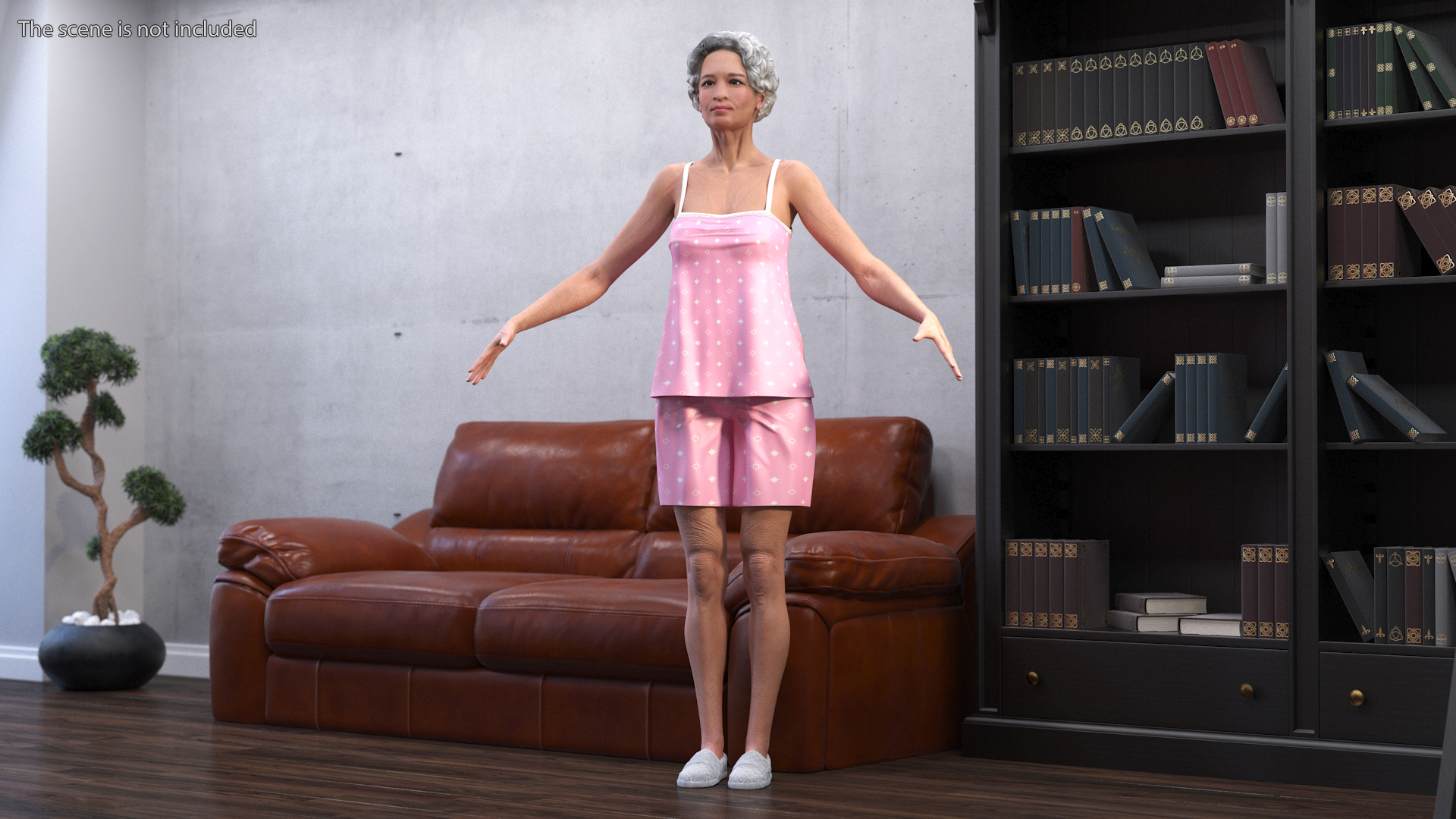 3D Asian Grandma Wearing Pajamas Rigged