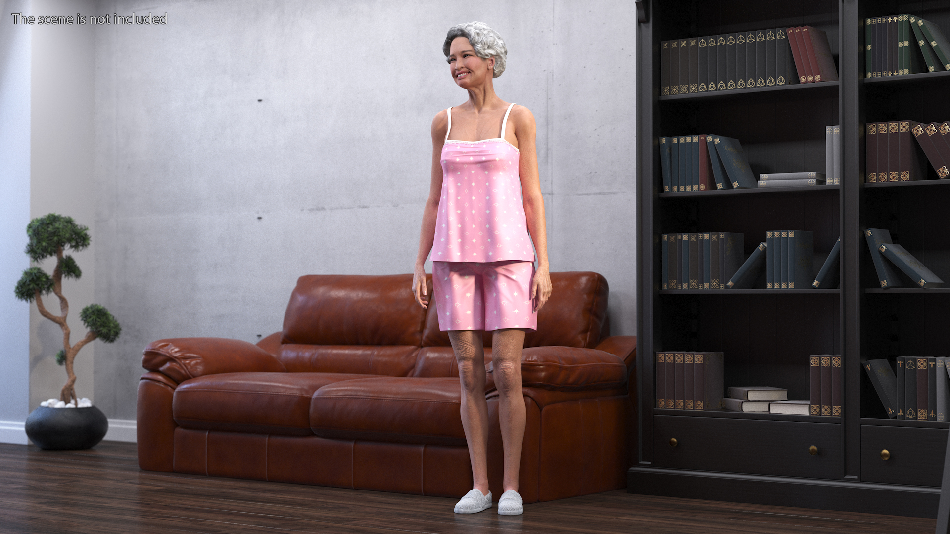 3D Asian Grandma Wearing Pajamas Rigged