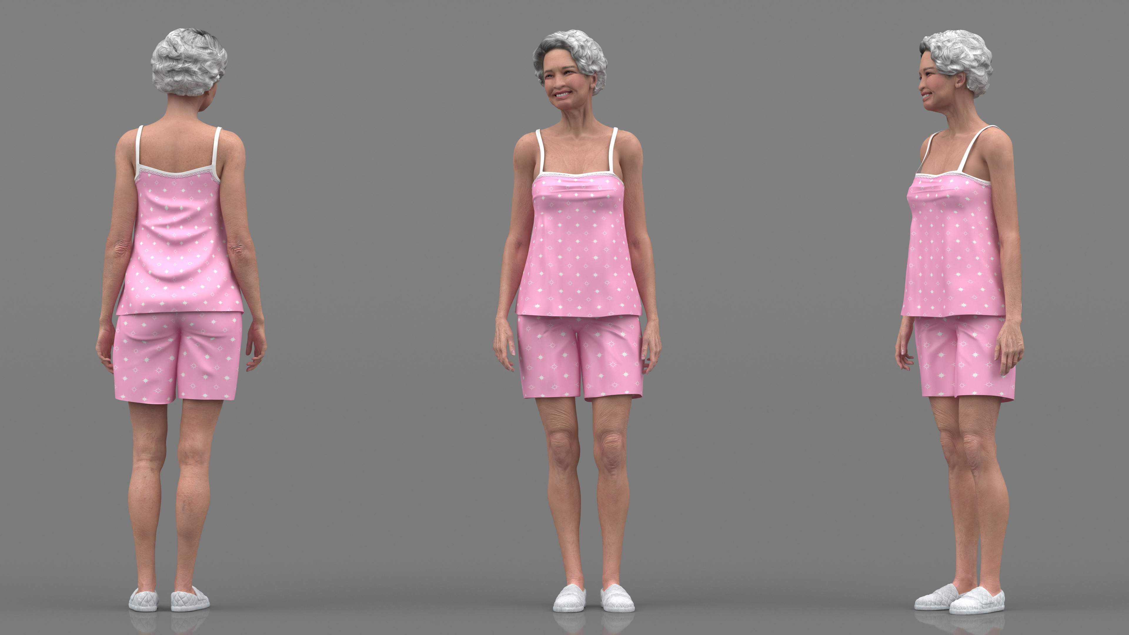3D Asian Grandma Wearing Pajamas Rigged
