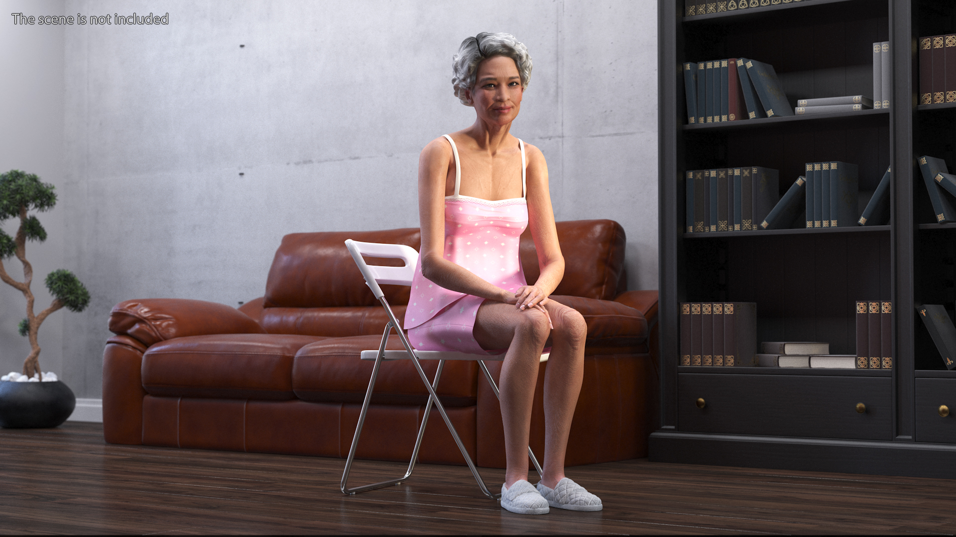 3D Asian Grandma Wearing Pajamas Rigged