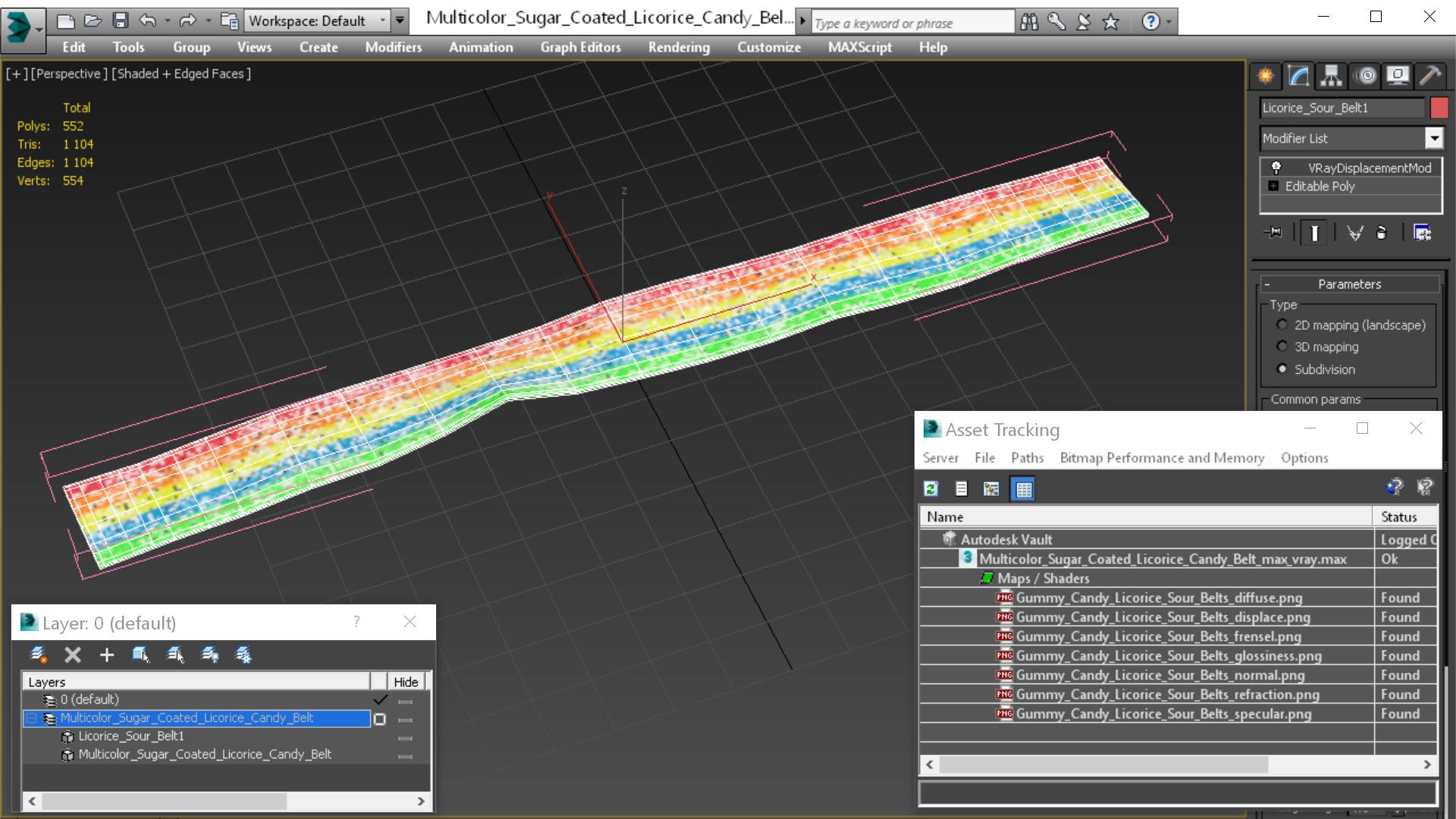 3D Multicolor Sugar Coated Licorice Candy Belt model