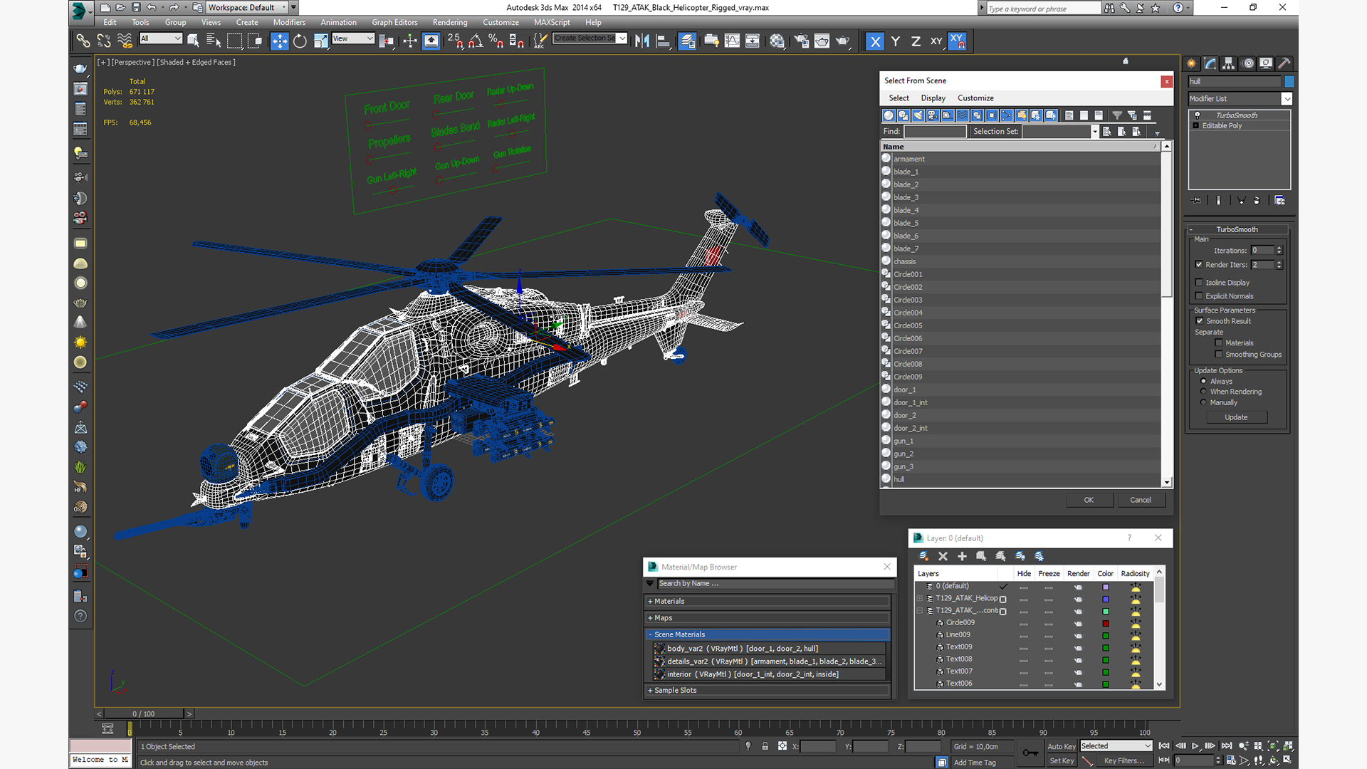 3D T129 ATAK Black Helicopter Rigged model