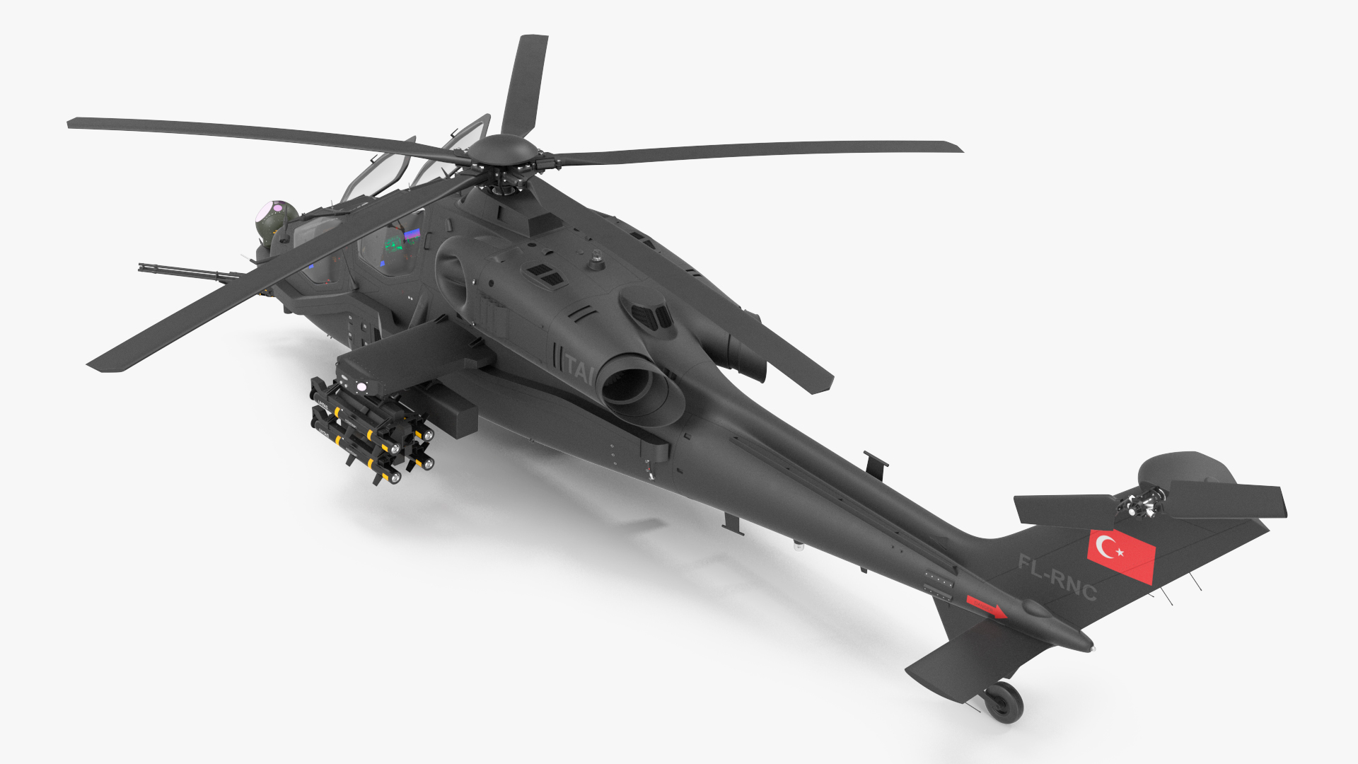 3D T129 ATAK Black Helicopter Rigged model