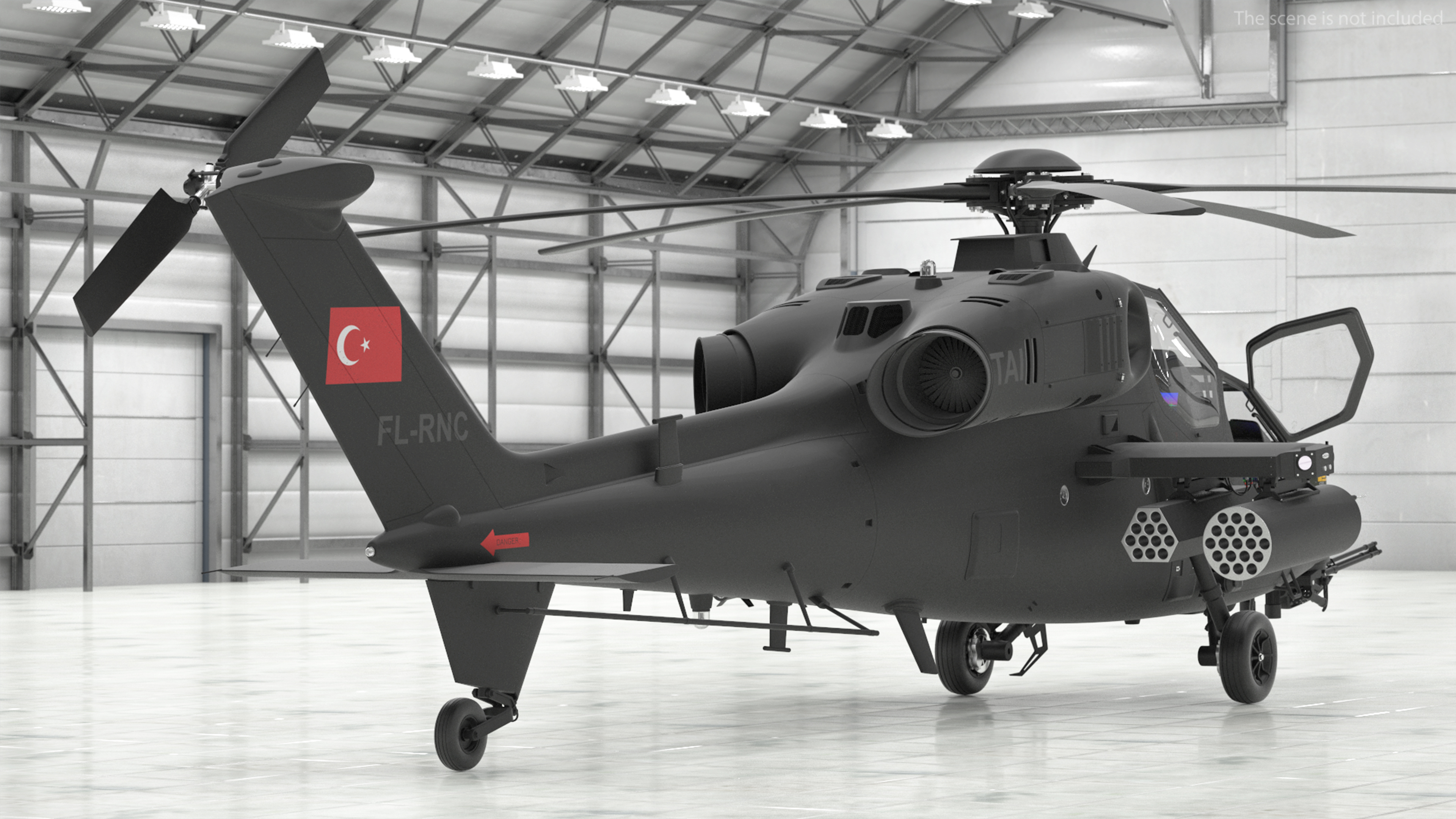 3D T129 ATAK Black Helicopter Rigged model