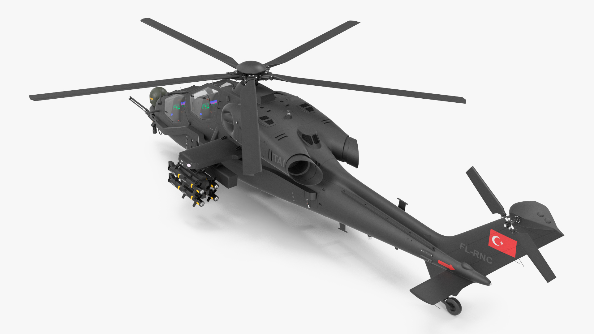 3D T129 ATAK Black Helicopter Rigged model