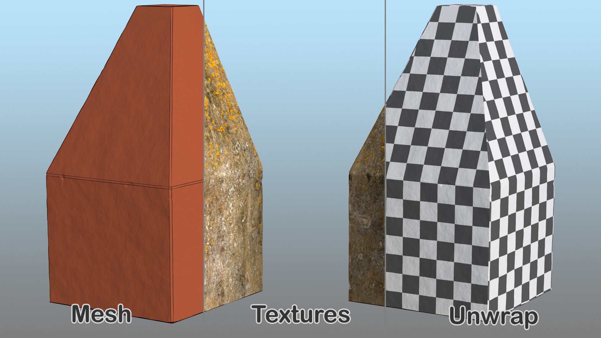 Concrete Dragon Teeth Tank Trap Mossy 3D