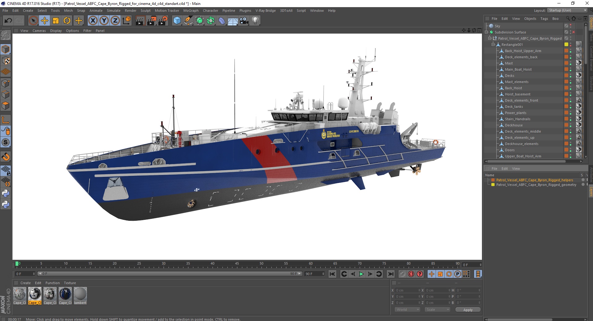 3D model Patrol Vessel ABFC Cape Byron Rigged for Cinema 4D
