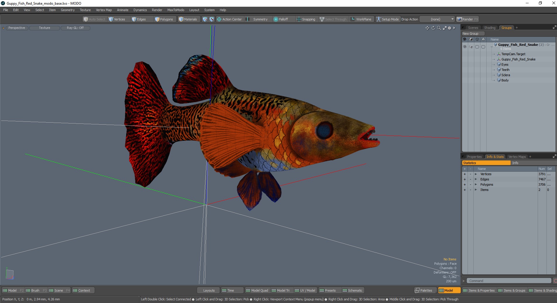 3D model Guppy Fish Red Snake