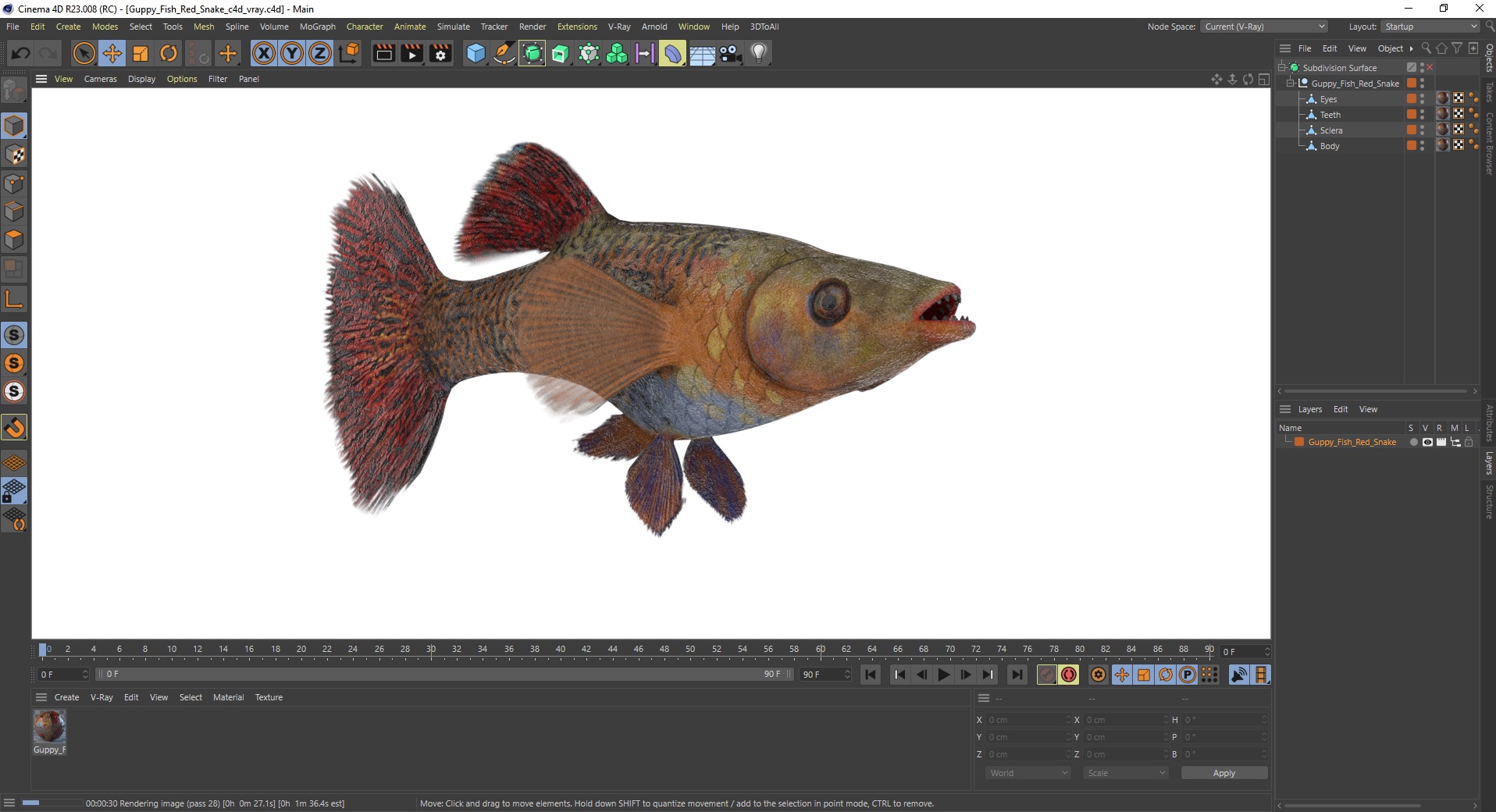 3D model Guppy Fish Red Snake