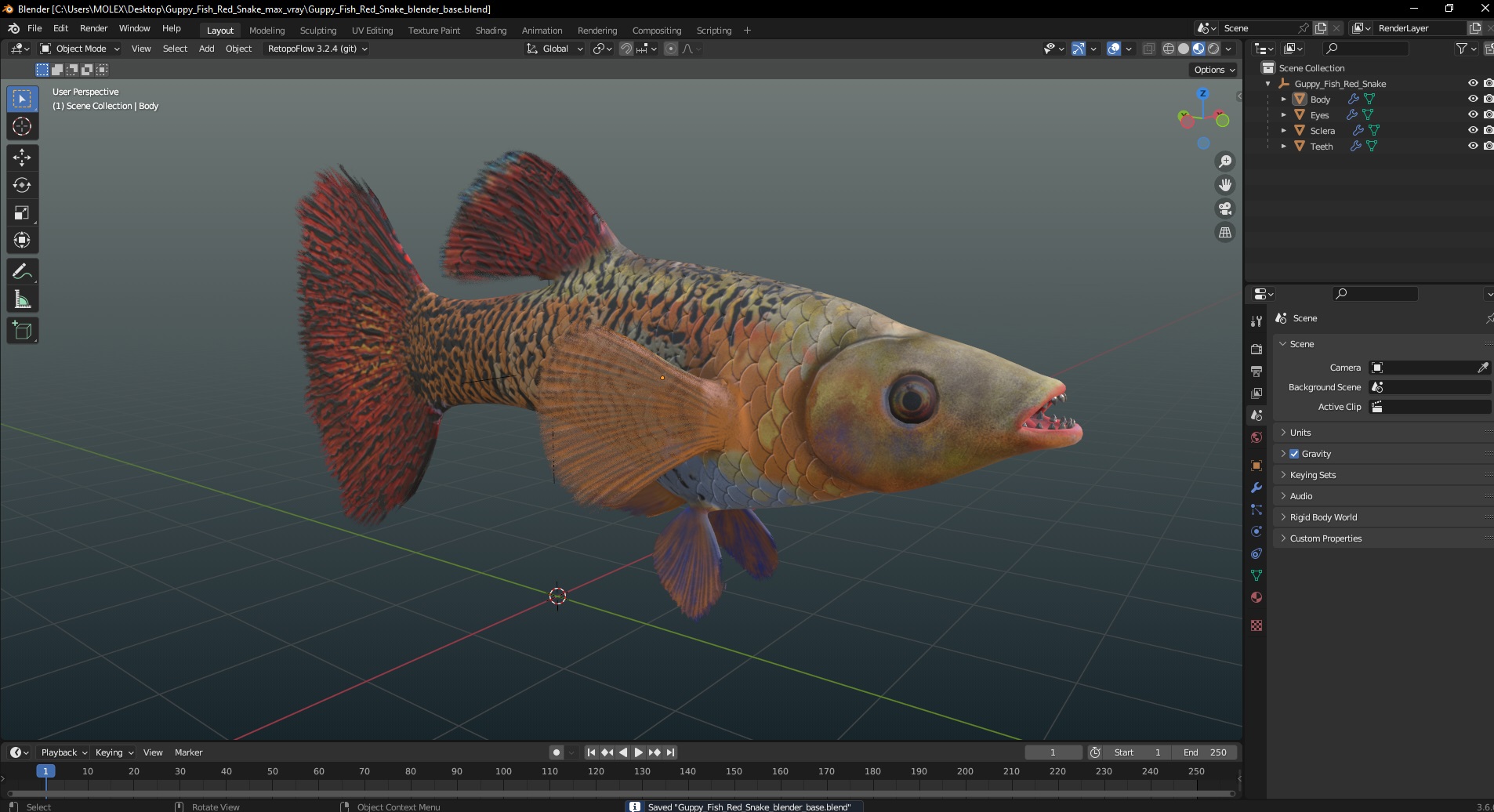 3D model Guppy Fish Red Snake