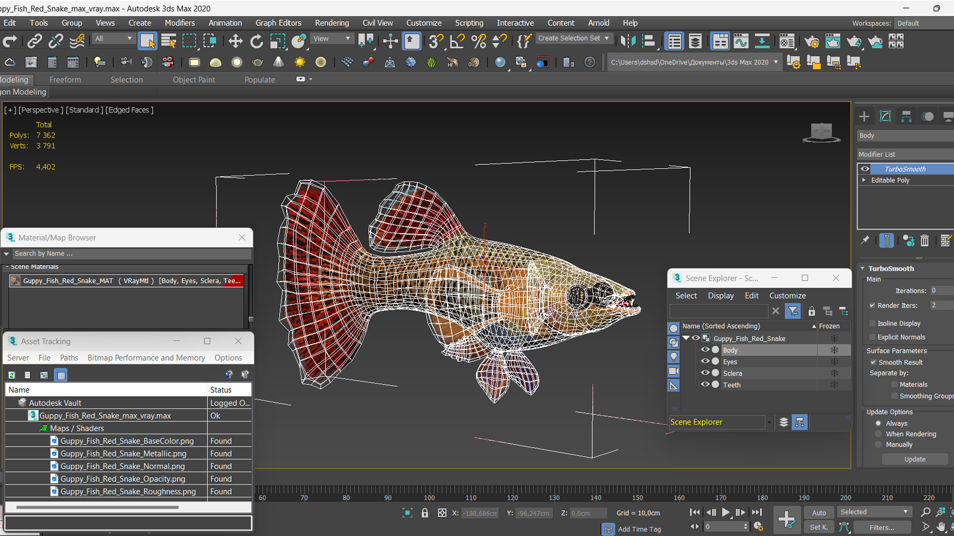 3D model Guppy Fish Red Snake