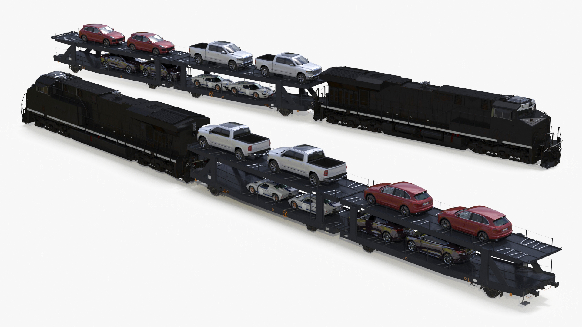 3D Locomotive with Car Transporter Loaded model
