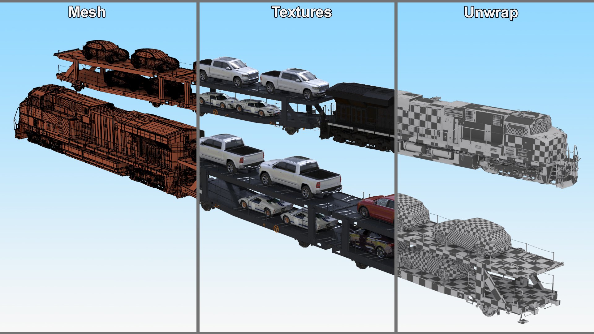 3D Locomotive with Car Transporter Loaded model