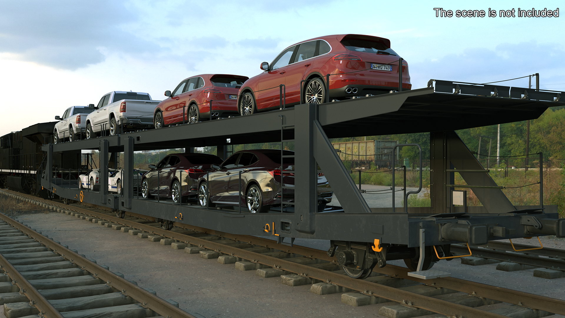 3D Locomotive with Car Transporter Loaded model