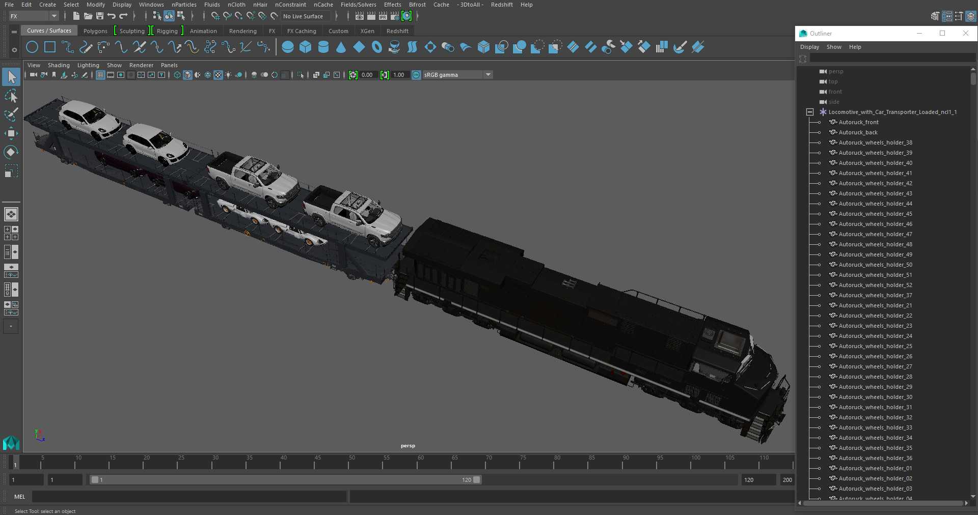 3D Locomotive with Car Transporter Loaded model