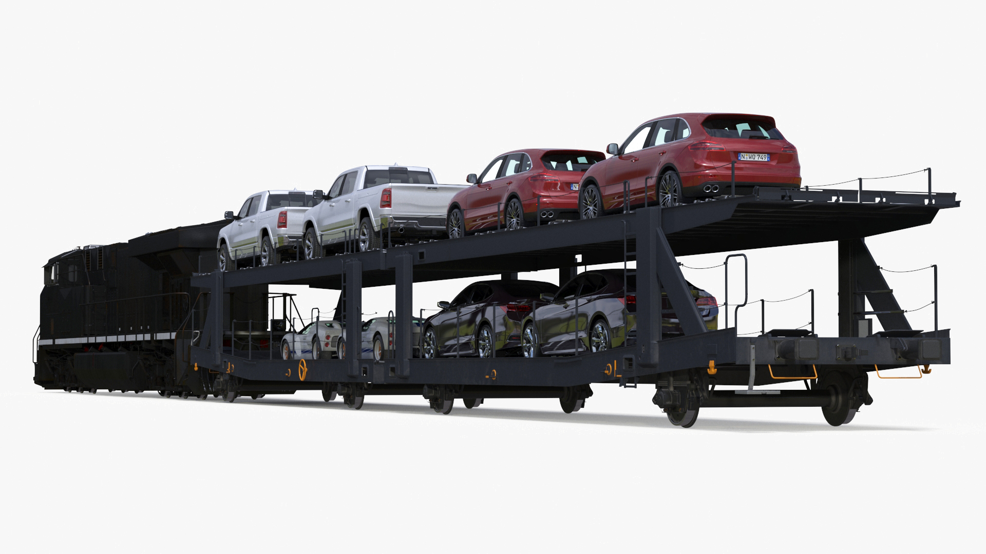 3D Locomotive with Car Transporter Loaded model