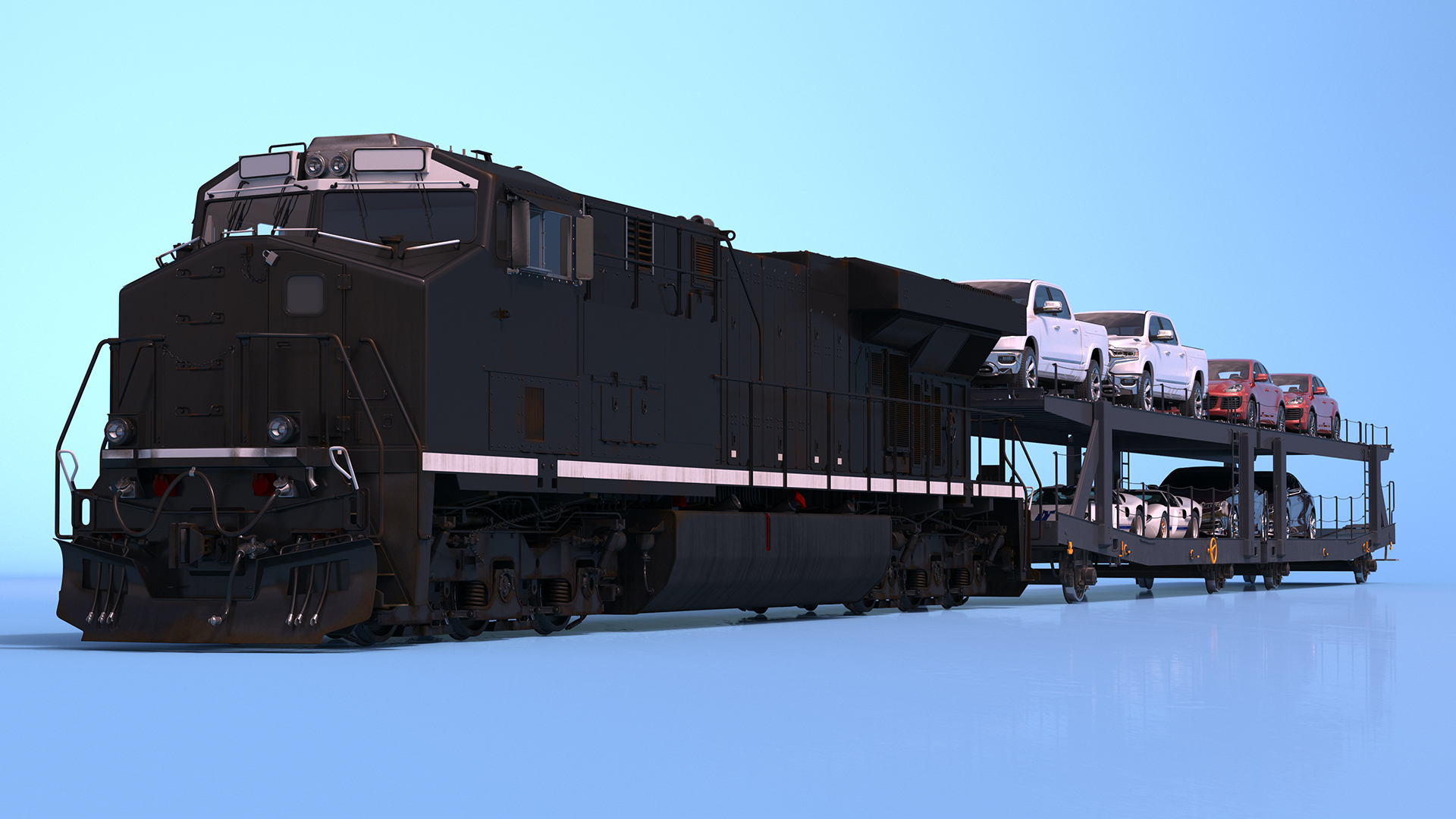 3D Locomotive with Car Transporter Loaded model