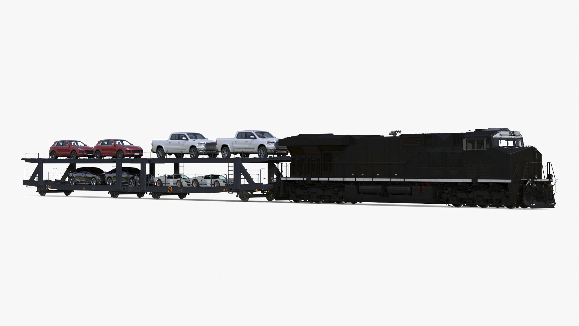 3D Locomotive with Car Transporter Loaded model