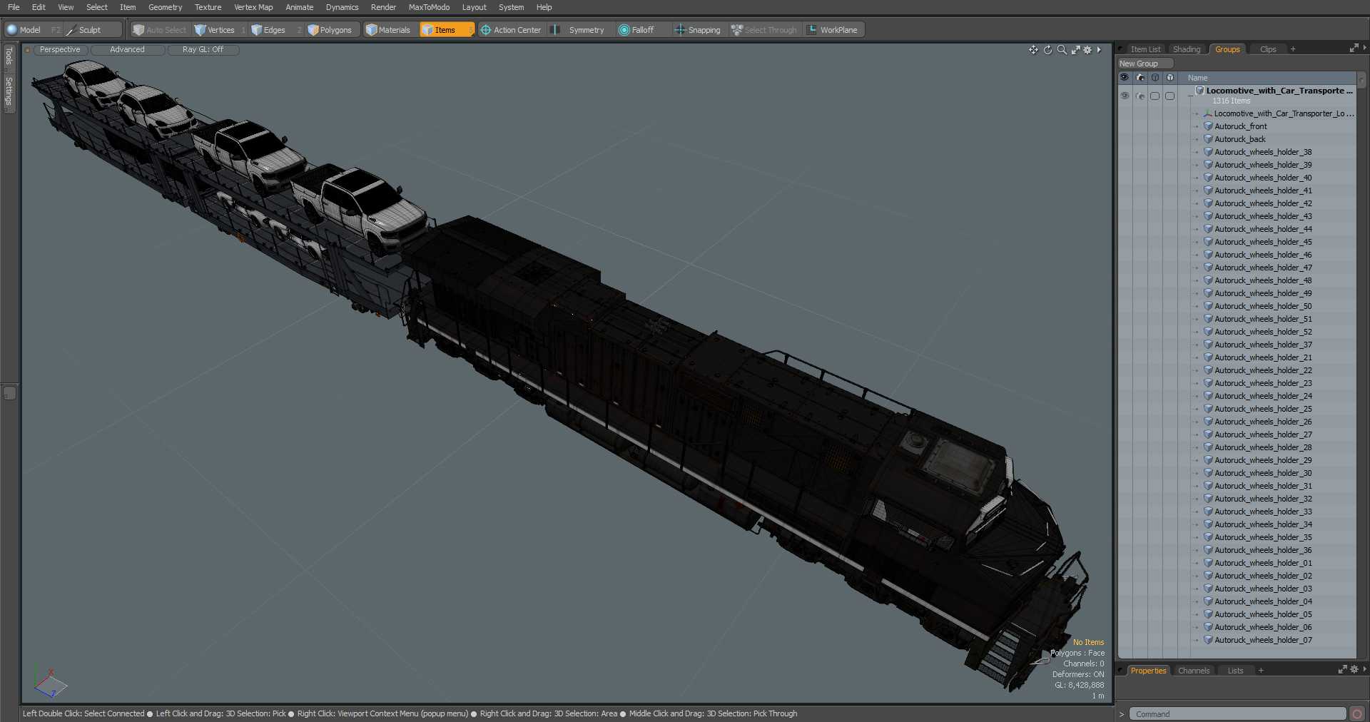 3D Locomotive with Car Transporter Loaded model