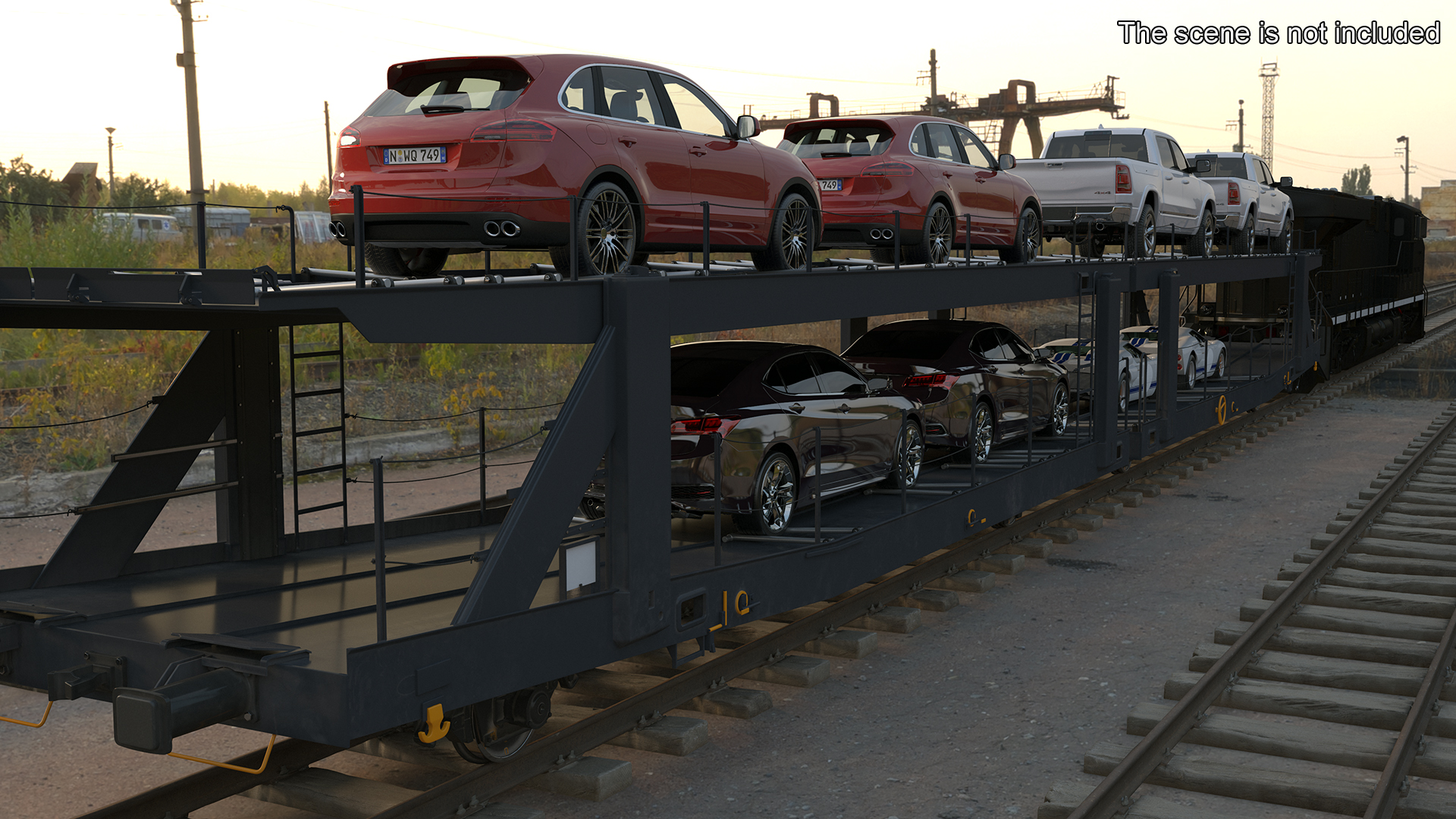 3D Locomotive with Car Transporter Loaded model