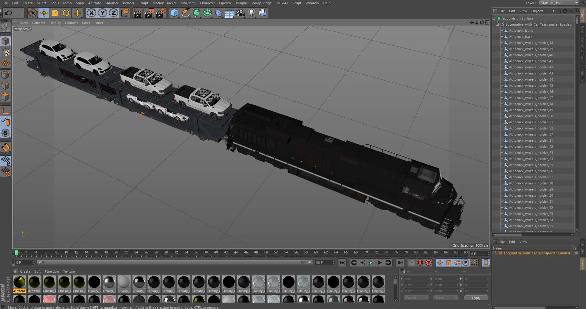 3D Locomotive with Car Transporter Loaded model
