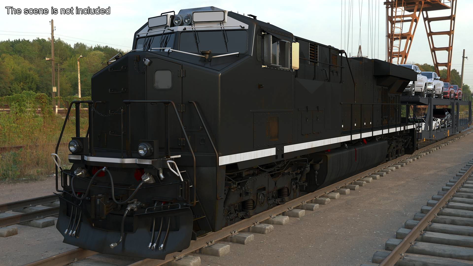 3D Locomotive with Car Transporter Loaded model